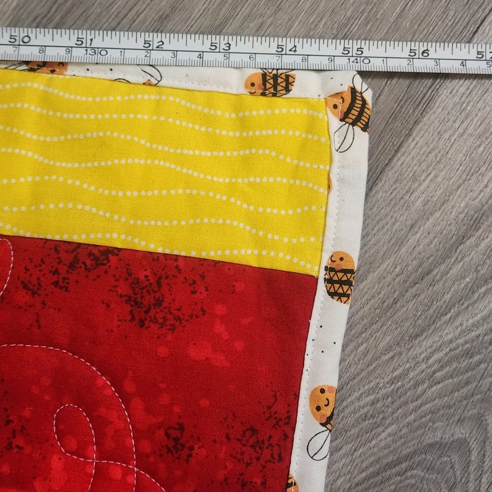 Handmade Patchwork Baby Quilt 41x55 Bee Print Cotton Reversible Nursery Decor